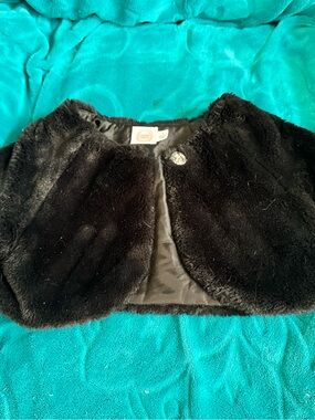 wonder nation Black Faux Fur Shrug with Decorative Button